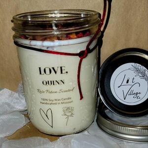 "Love, Quinn" - Rose Scented Candle with rose garnish. Netflix Series "You"